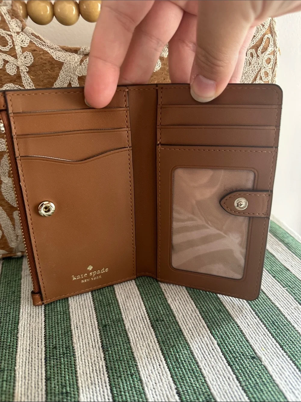 kate spade Brown Pebble Leather Zip Card Wallet